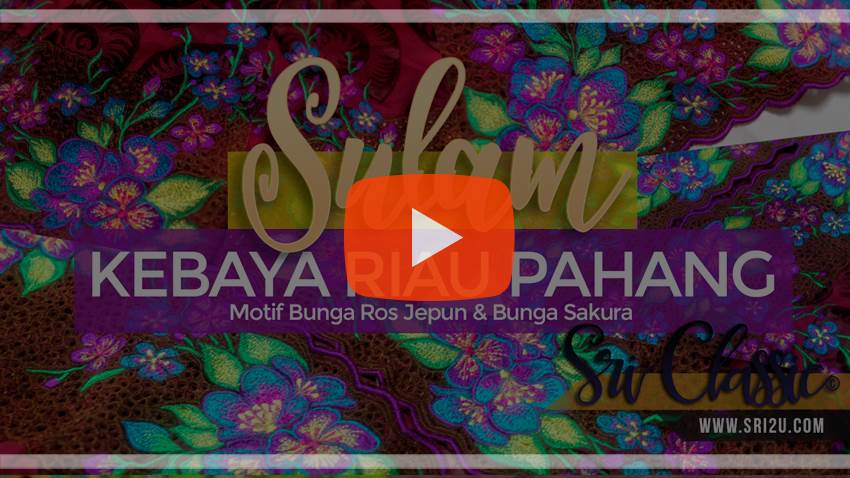 Kebaya Riau Pahang Bersulam Corak Bunga Ros Jepun dan Sakura