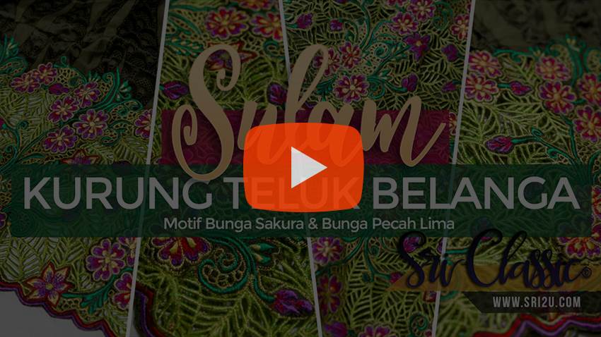 Baju Kurung Teluk Belanga Bersulam - Corak Bunga Sakura & Bunga Pecah Lima